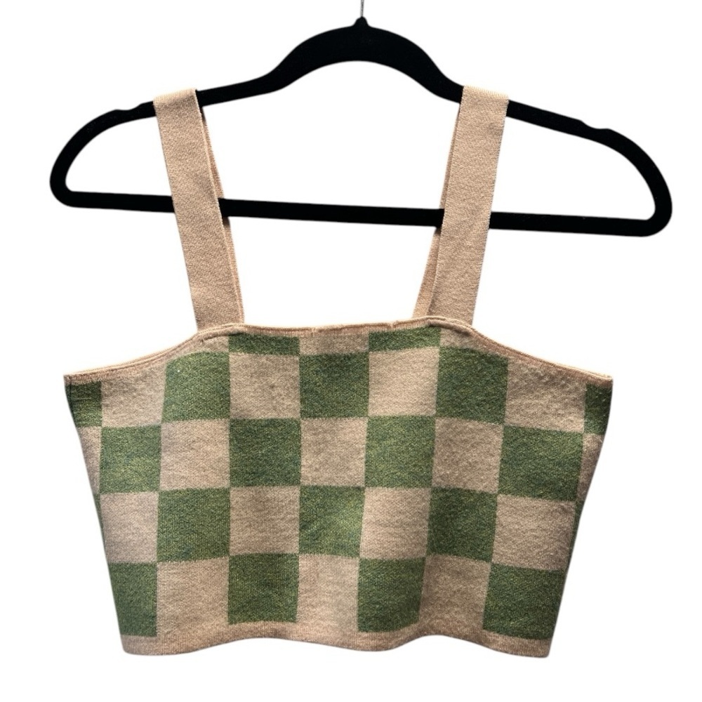 Altar'd State Green Checkerboard Knit Crop Top- Size M